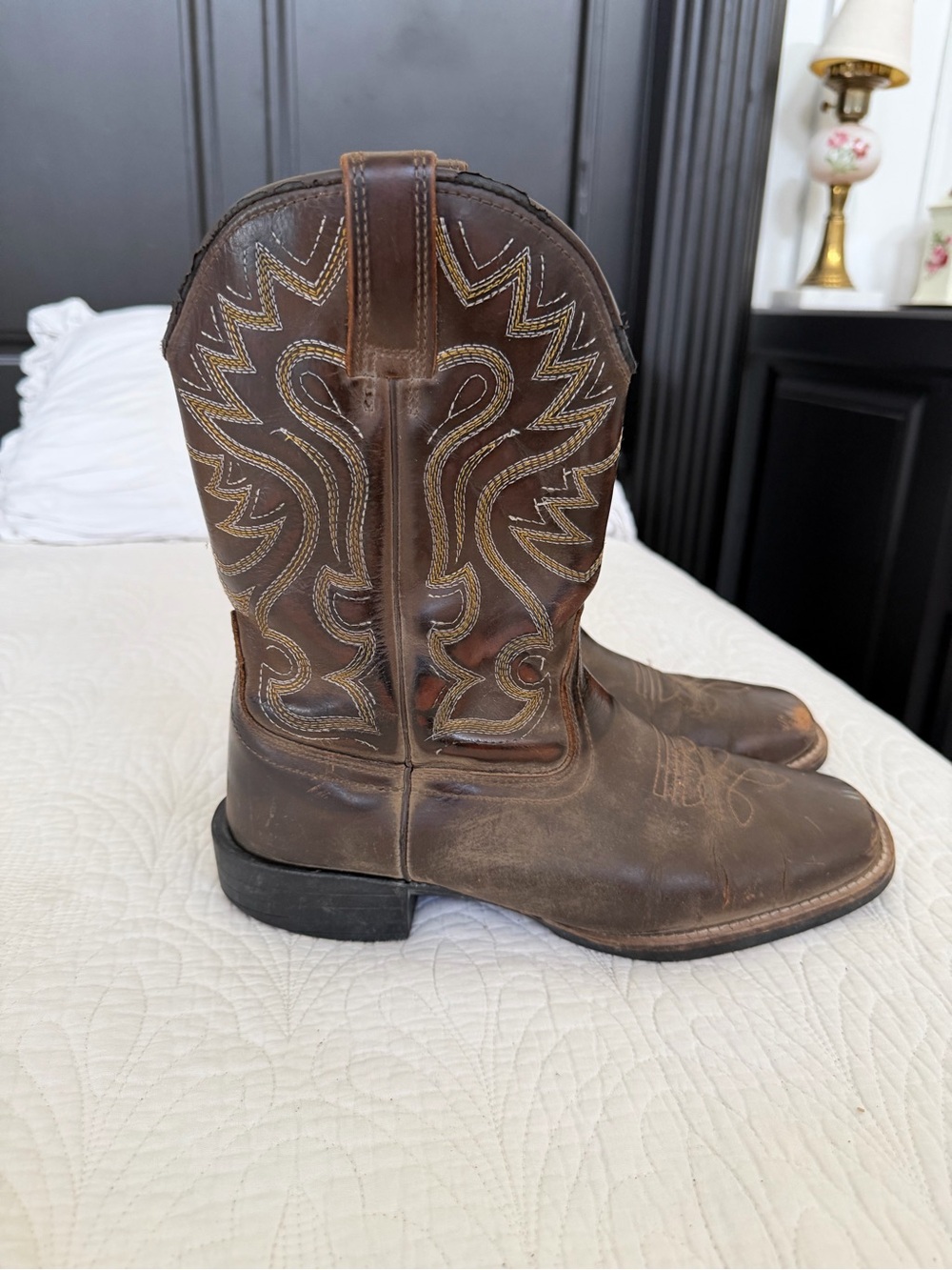 Dark Brown Leather Boots with Rubber Sole
